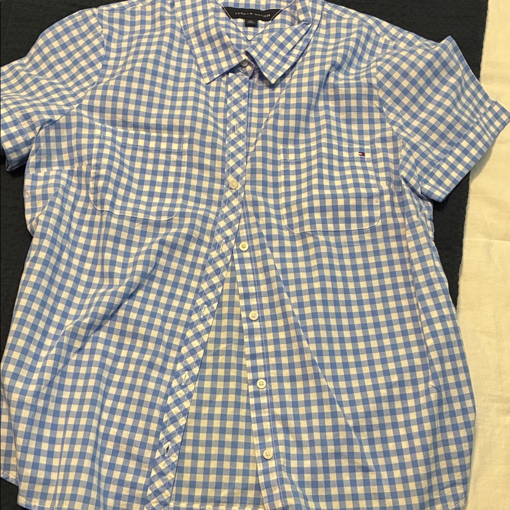 Ladies Tommy Hilfiger Blue and White Checkered Shirt